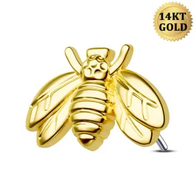 14K Solid Gold Bee Style Push Pin Labret Stud for Nose