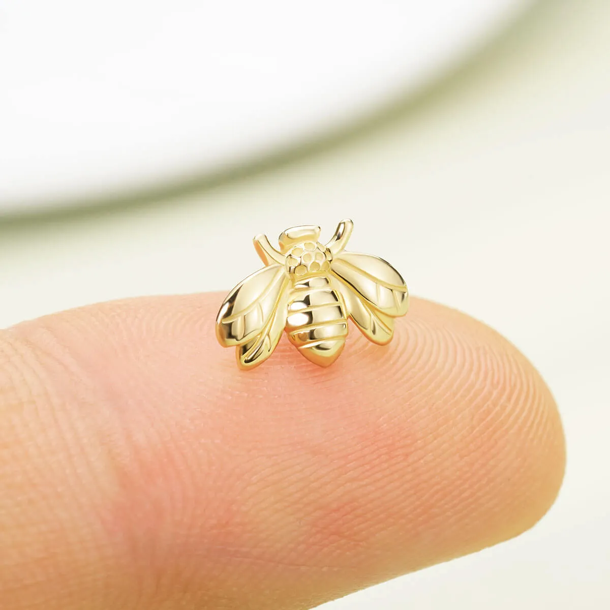 14K Solid Gold Bee Style Push Pin Labret Stud for Nose