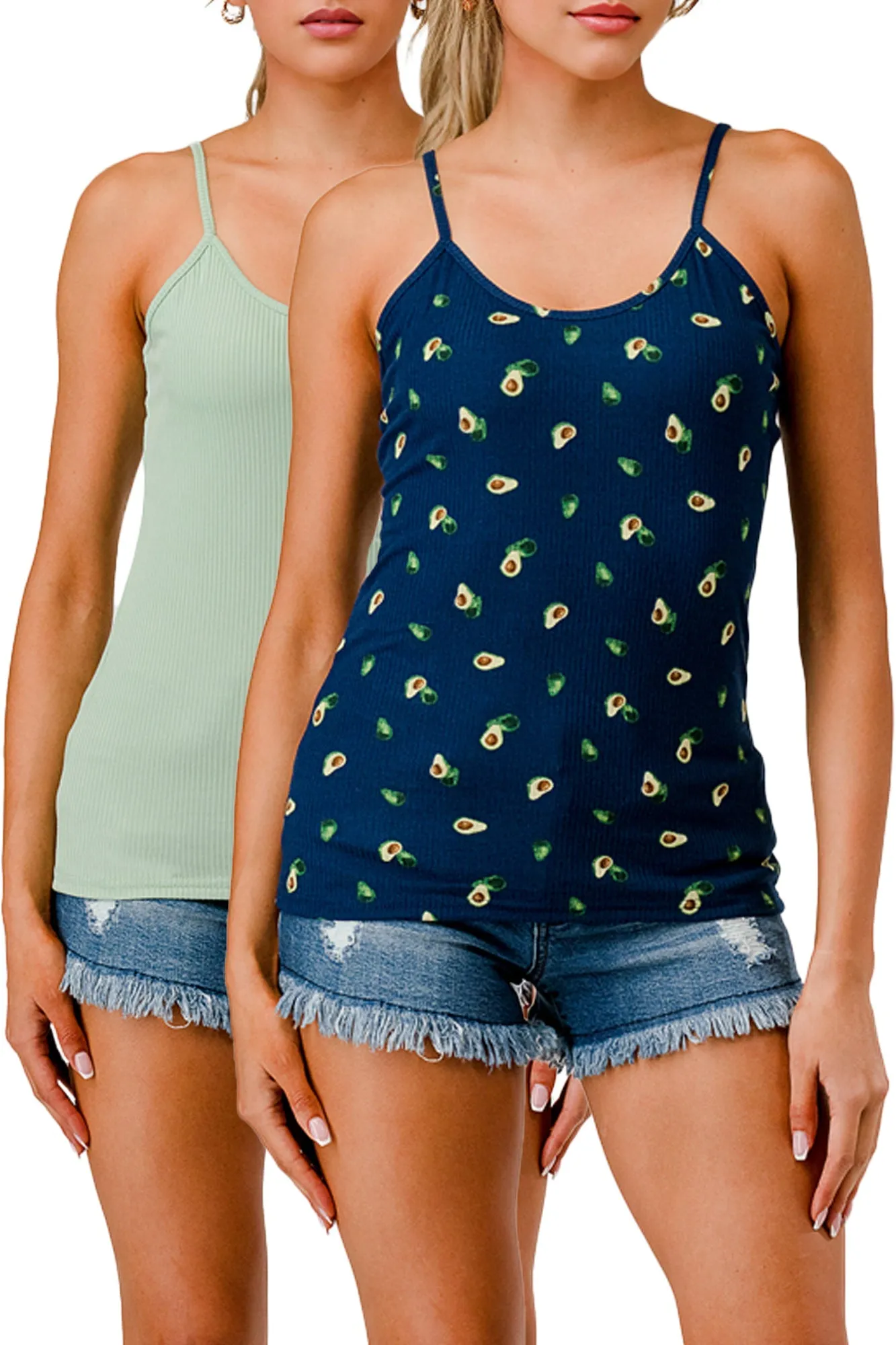 2-Pack Rib Knit Cami Tank Tops - Green, Blue Avocados