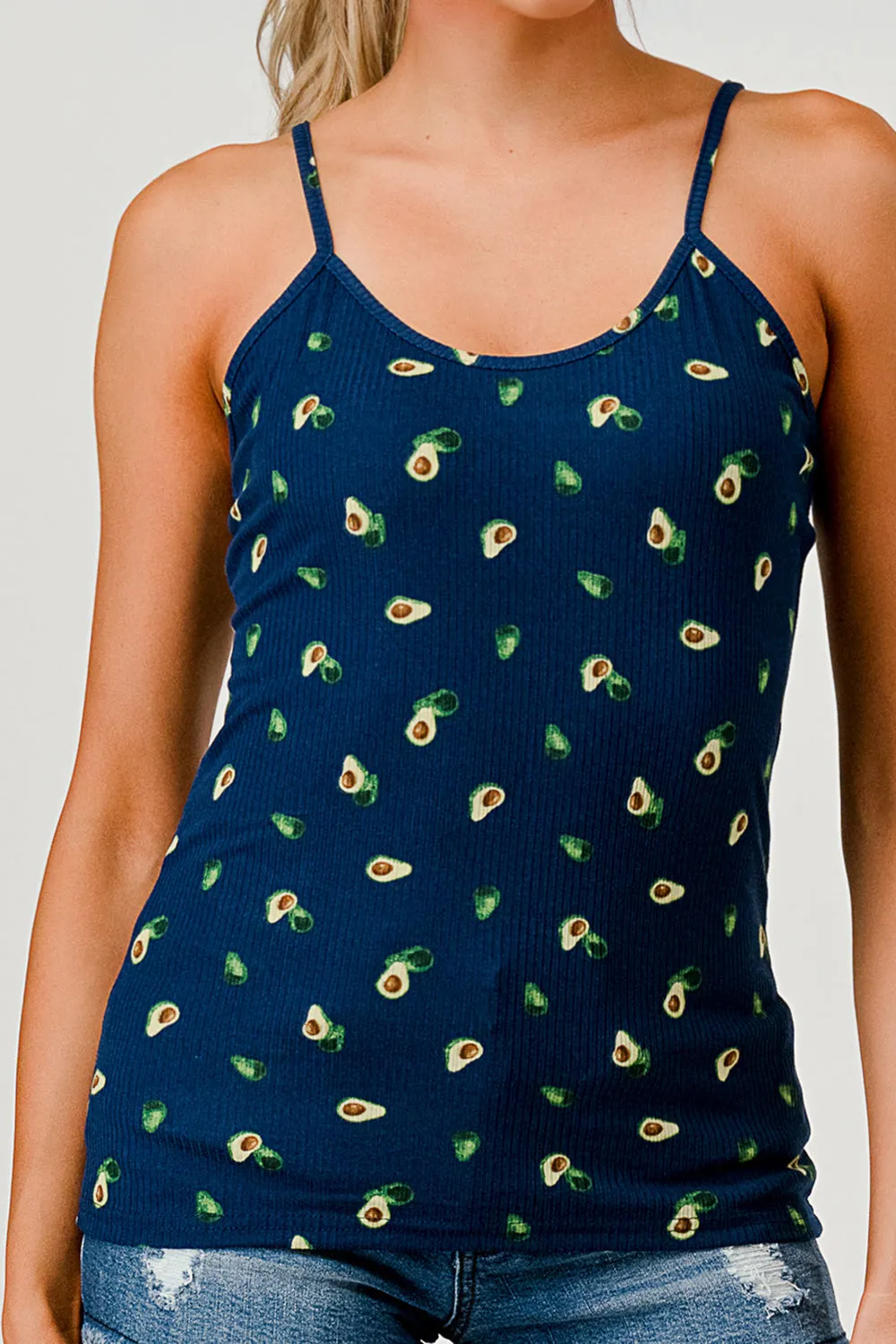 2-Pack Rib Knit Cami Tank Tops - Green, Blue Avocados