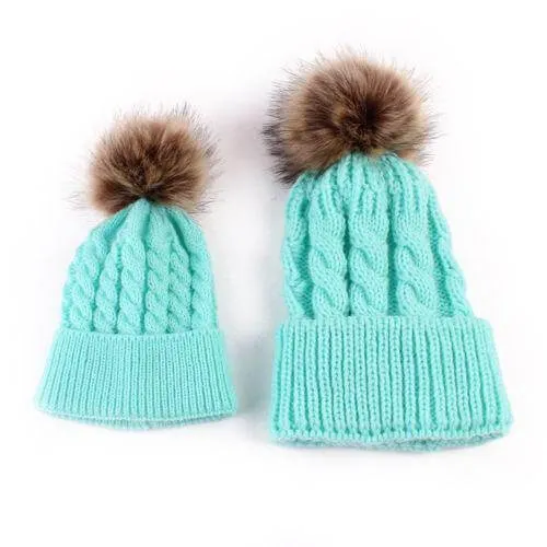 2PCS New Fashion Mommy and Me Winter Warm Hats