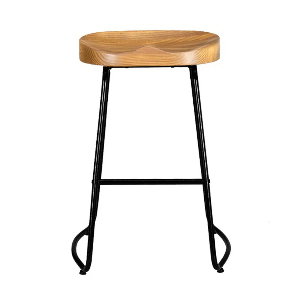 2x Wooden Backless Bar Stools Elm Wood Seat Retro Vintage Seating