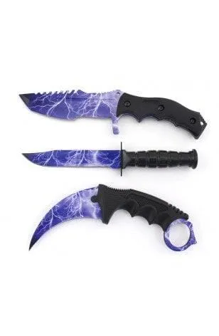 3PC COMBO CSGO Tactical Fixed Blade Knife Set - Karambit, Huntsman, Combat Knife