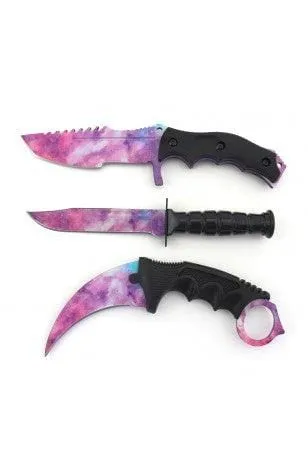 3PC COMBO CSGO Tactical Fixed Blade Knife Set - Karambit, Huntsman, Combat Knife