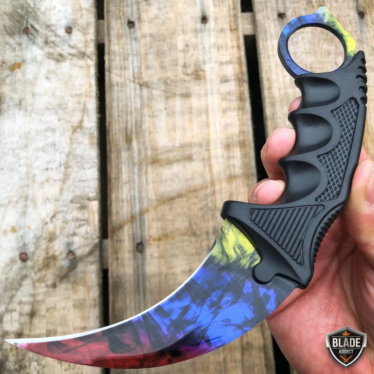 7.5" CSGO Karambit Combat Knife Fixed Blade Hawkbill Neck Doppler NEW