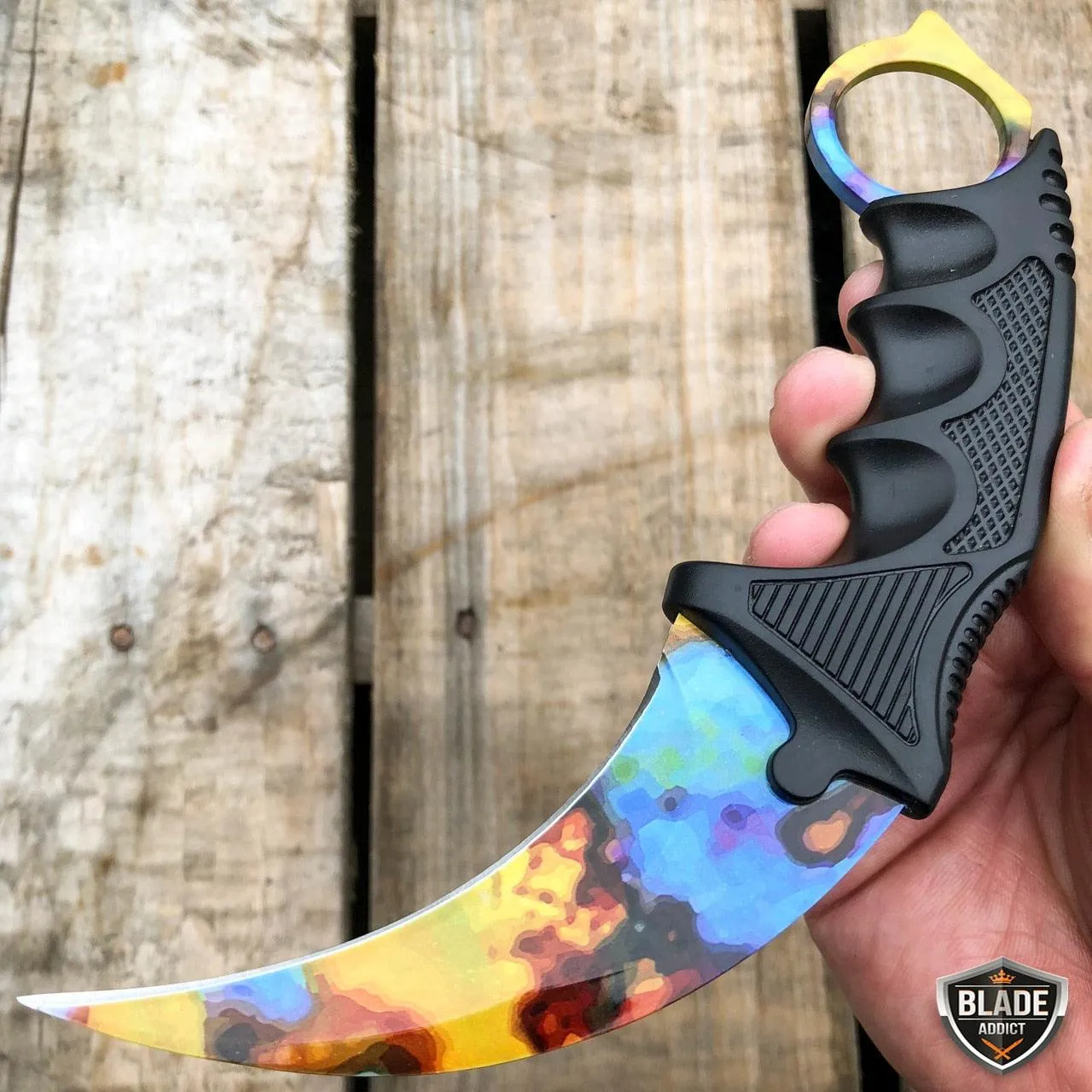 7.5" CSGO Karambit Combat Knife Fixed Blade Hawkbill Neck Doppler NEW