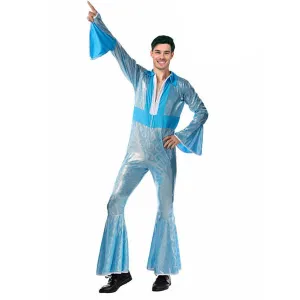 Adult 70s Blue Disco Jumpsuit Costume