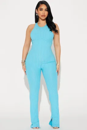 All Or Nothing Ribbed Jumpsuit - Aqua