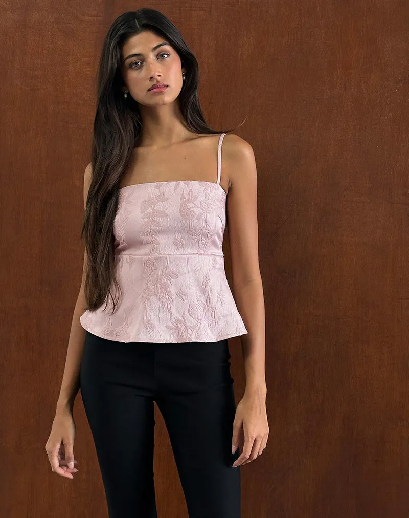 Amerta Cami Top in Satin Jacquard Baby Pink