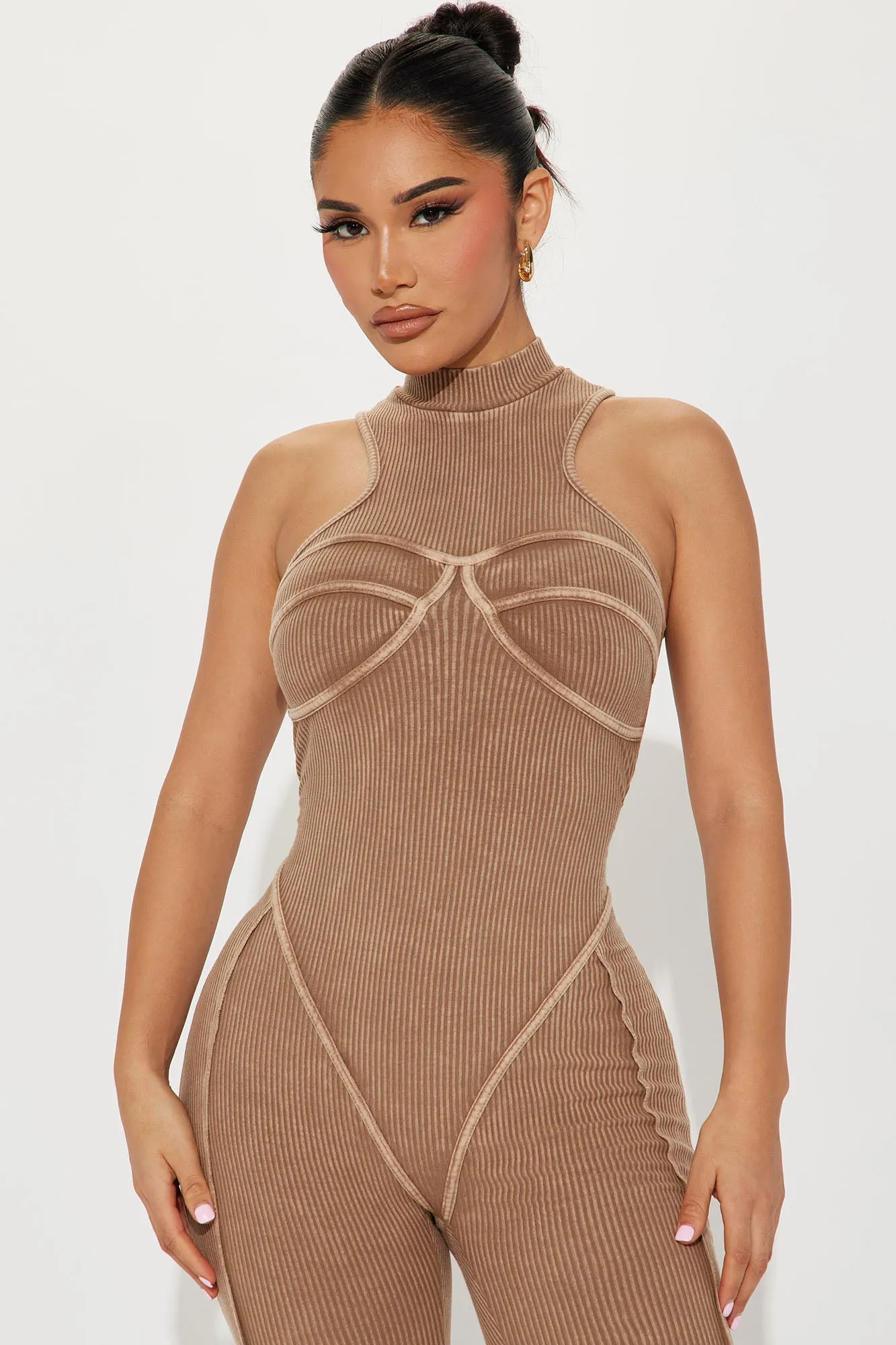 Aveline Ribbed Jumpsuit - Mocha