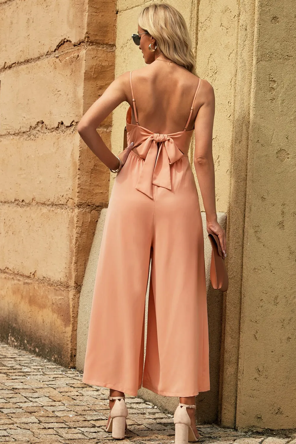 Back Tie Spaghetti Strap Tied Seam Detail Jumpsuit