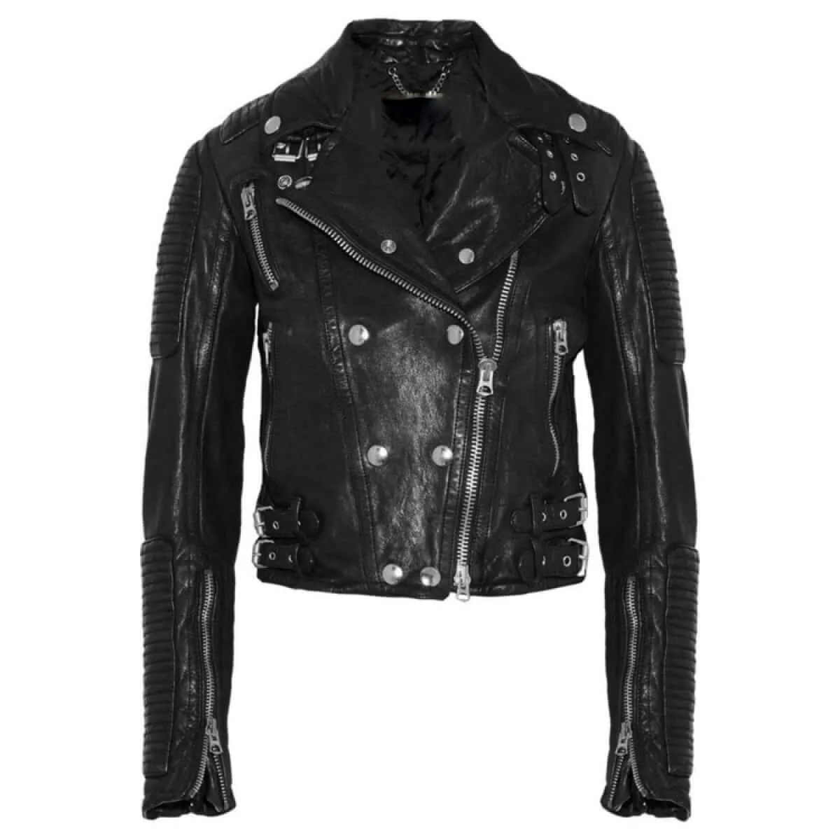 BALMAIN BLACK BRIT CROPPED ORIGINAL LEATHER BIKER JACKET MEN'S