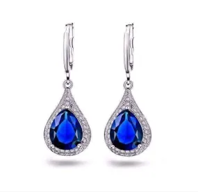 Beau Monde Pear Cut Simulated Sapphire and Milgraine Hoop Earrings