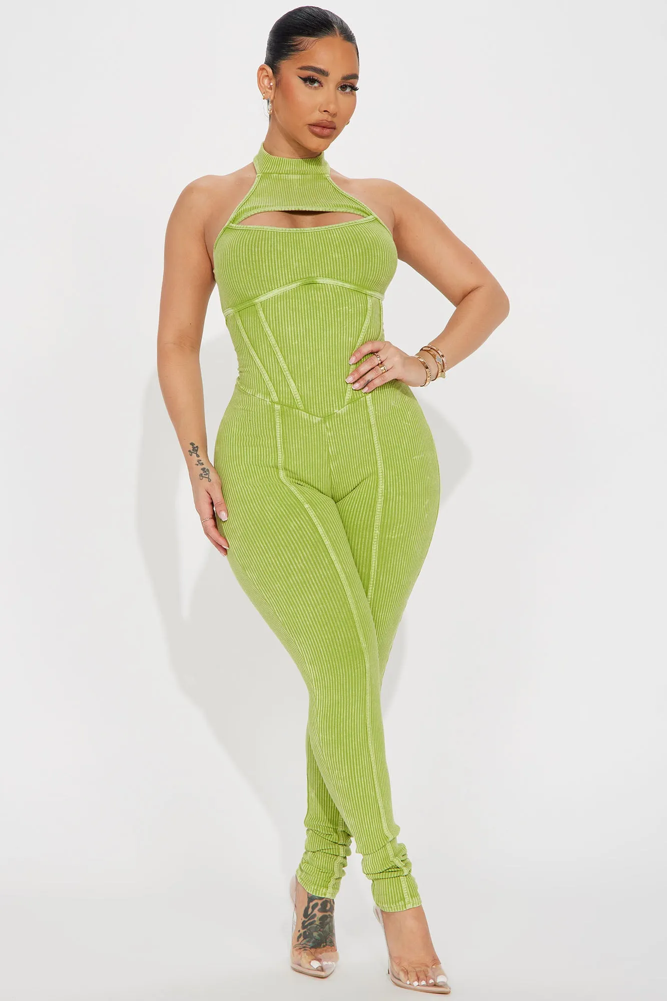 Beryl Mineral Wash Jumpsuit - Lime