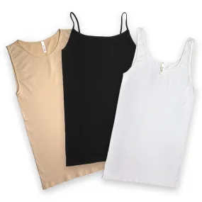 Best Sellers Trio - White Tank Top, Toasted Almond High Neck, Black Camisole