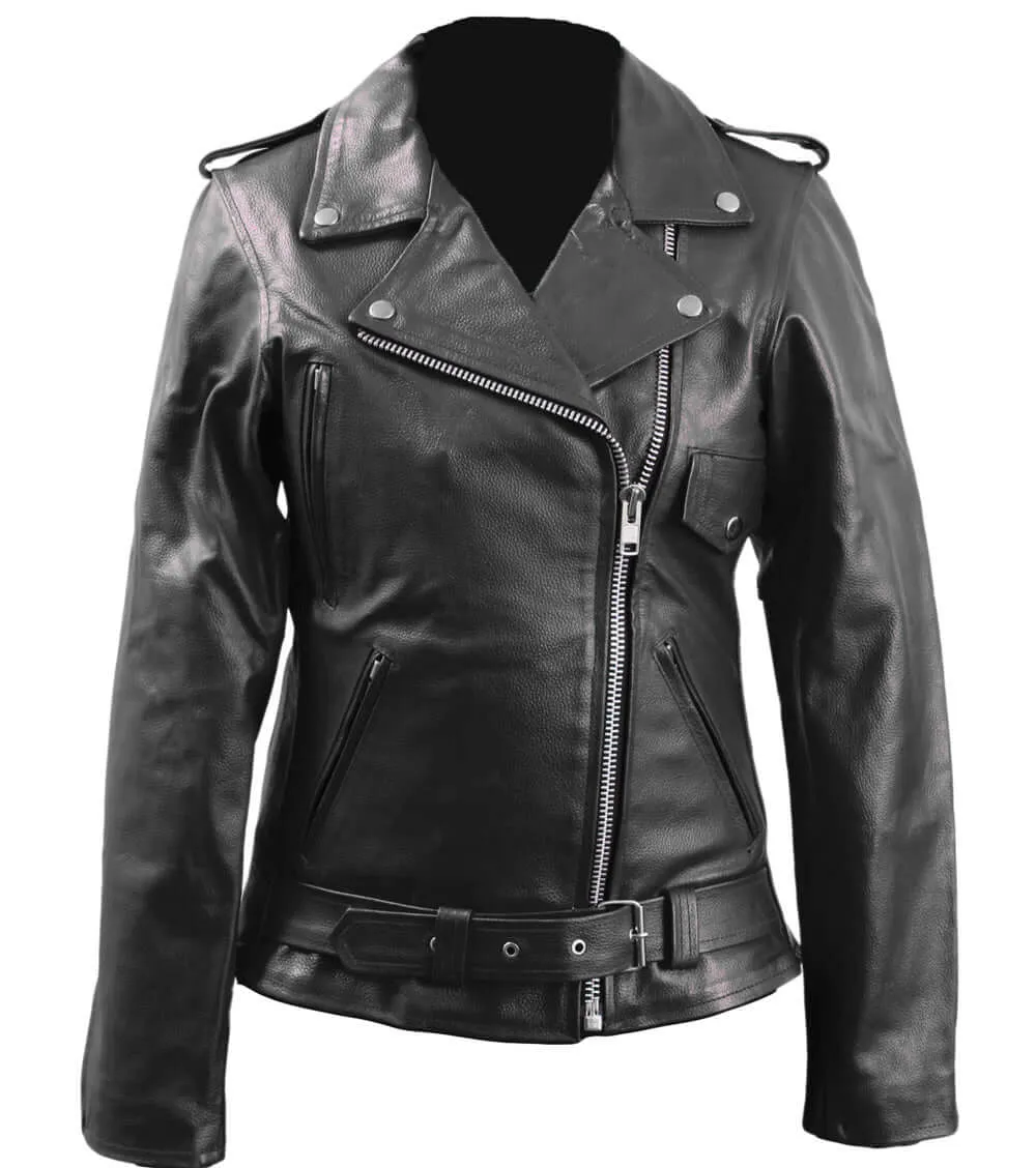 Black Leather jacket Brando Look side For Men's