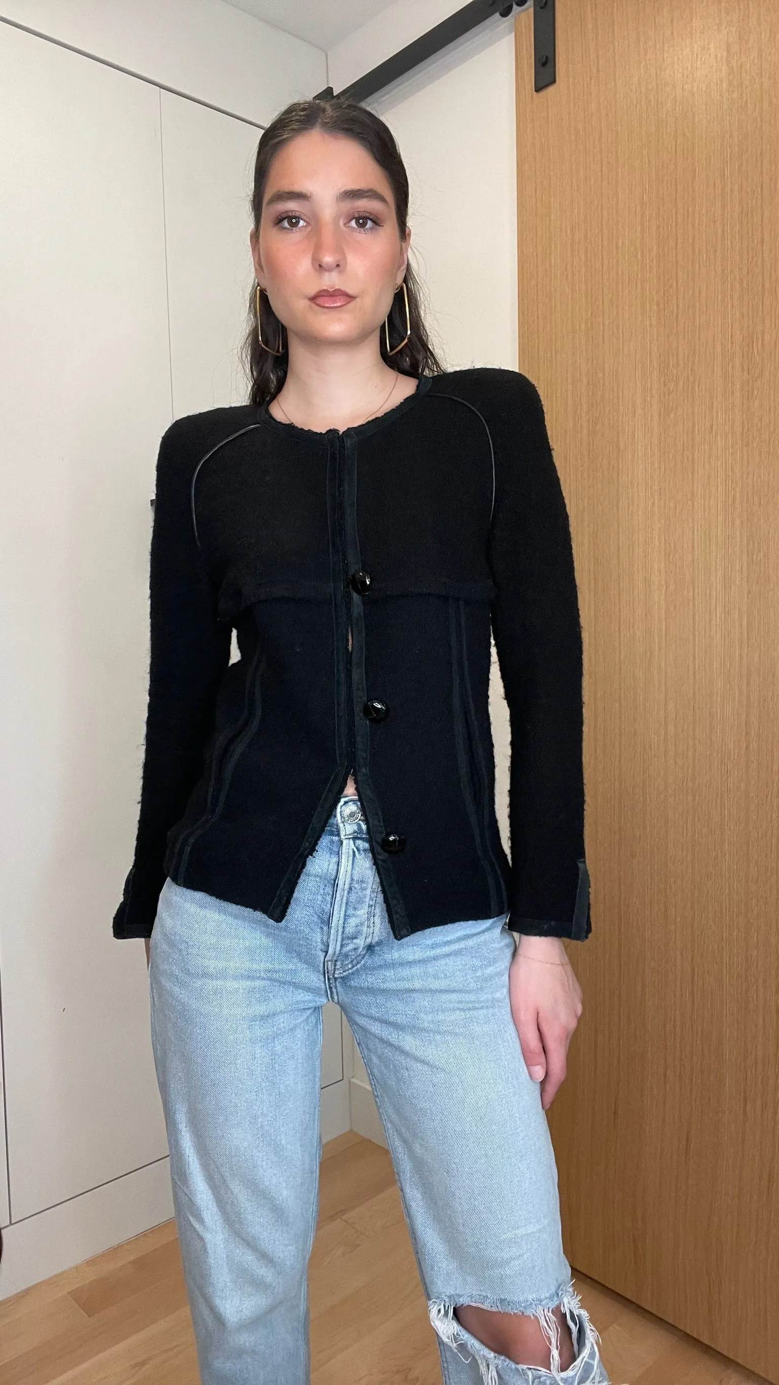 Black Wool Cropped Jacket - XS