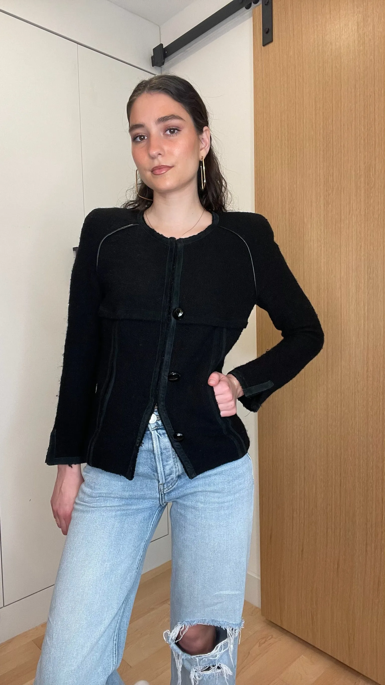 Black Wool Cropped Jacket - XS