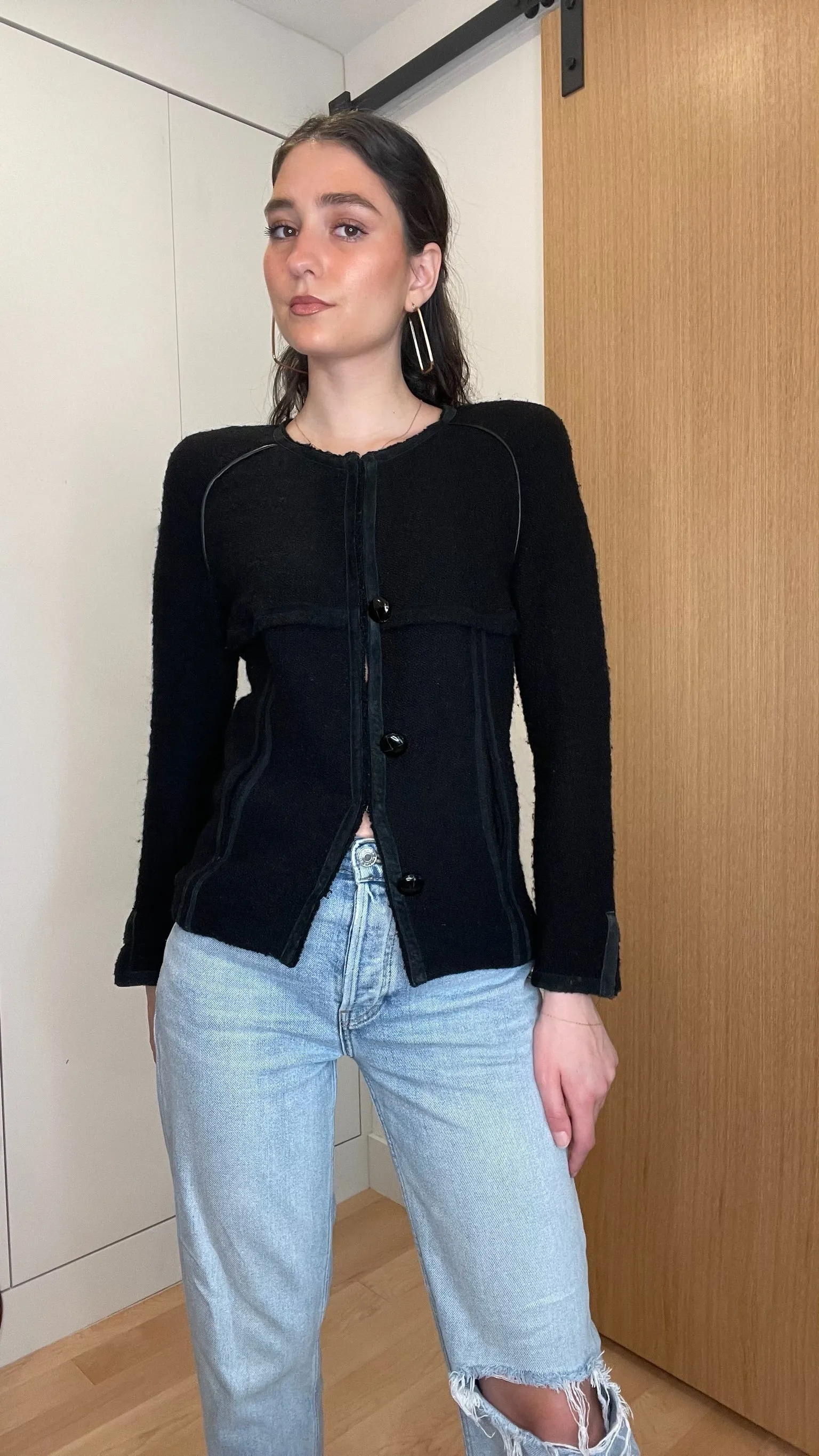 Black Wool Cropped Jacket - XS