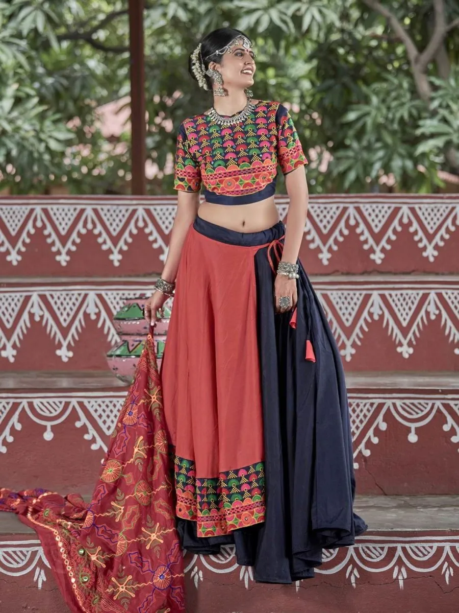 Blue and Orange Soft Cotton Navratri Special Ghagra Choli