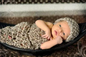 Brown Beige Newborn Cocoon And Hat Set