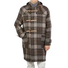 Brown Undyed Shepherds Check Wool Duffle Coat