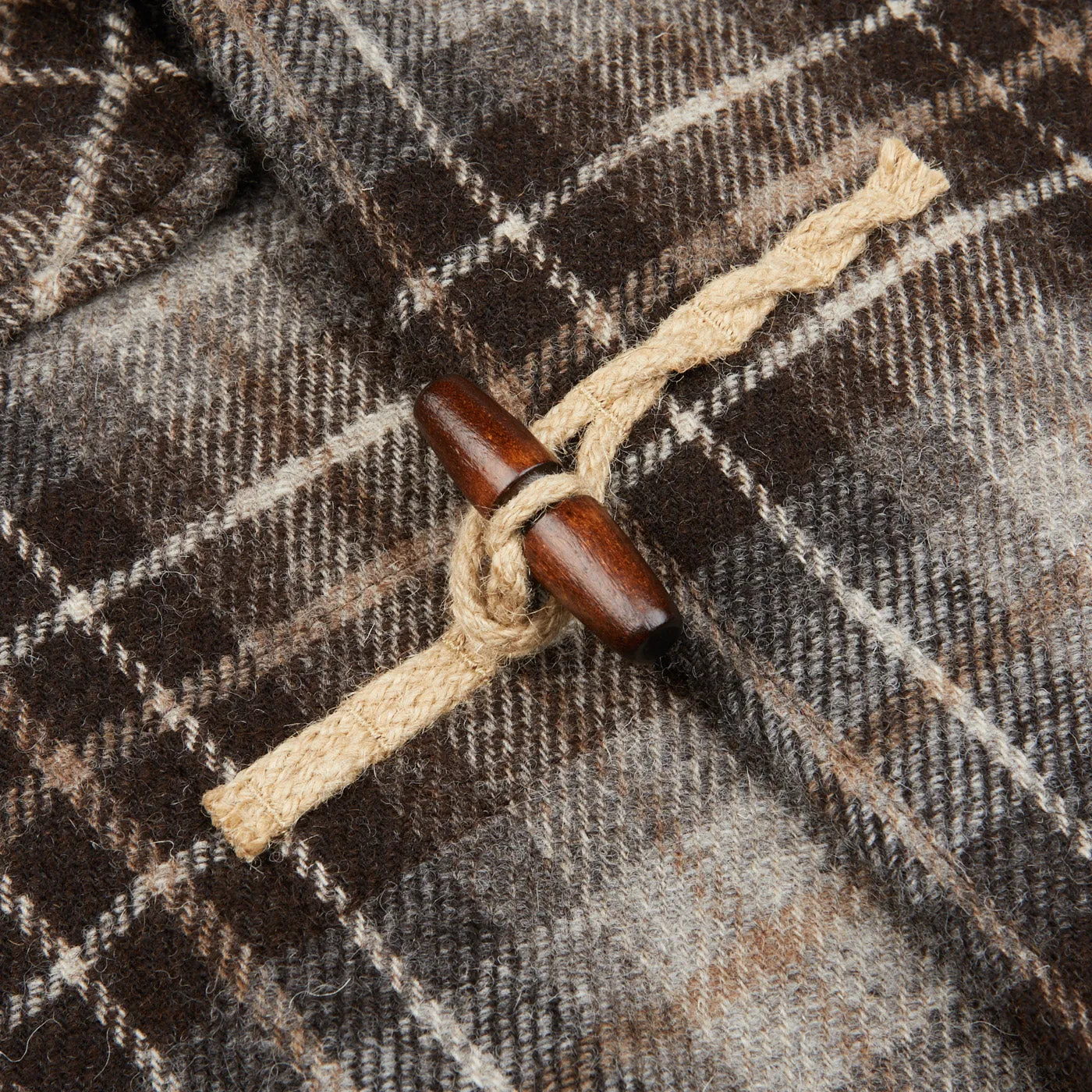 Brown Undyed Shepherds Check Wool Duffle Coat