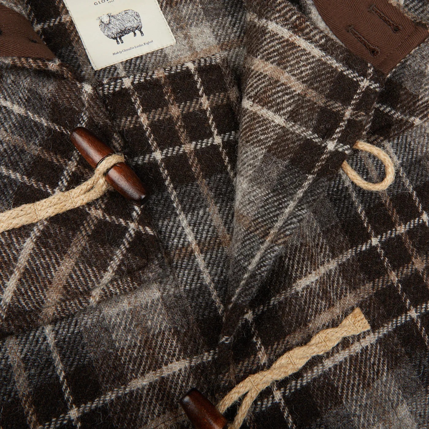 Brown Undyed Shepherds Check Wool Duffle Coat