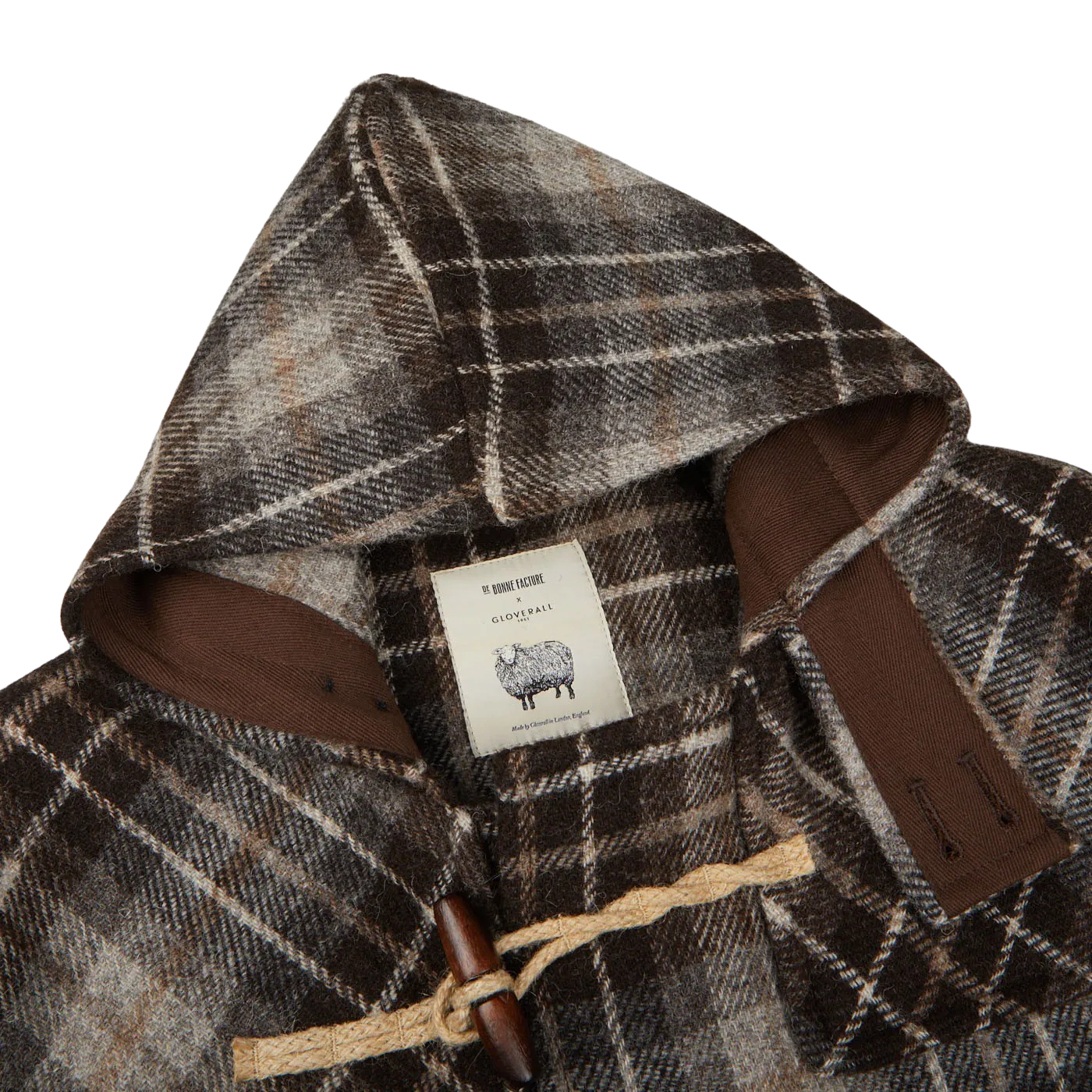 Brown Undyed Shepherds Check Wool Duffle Coat