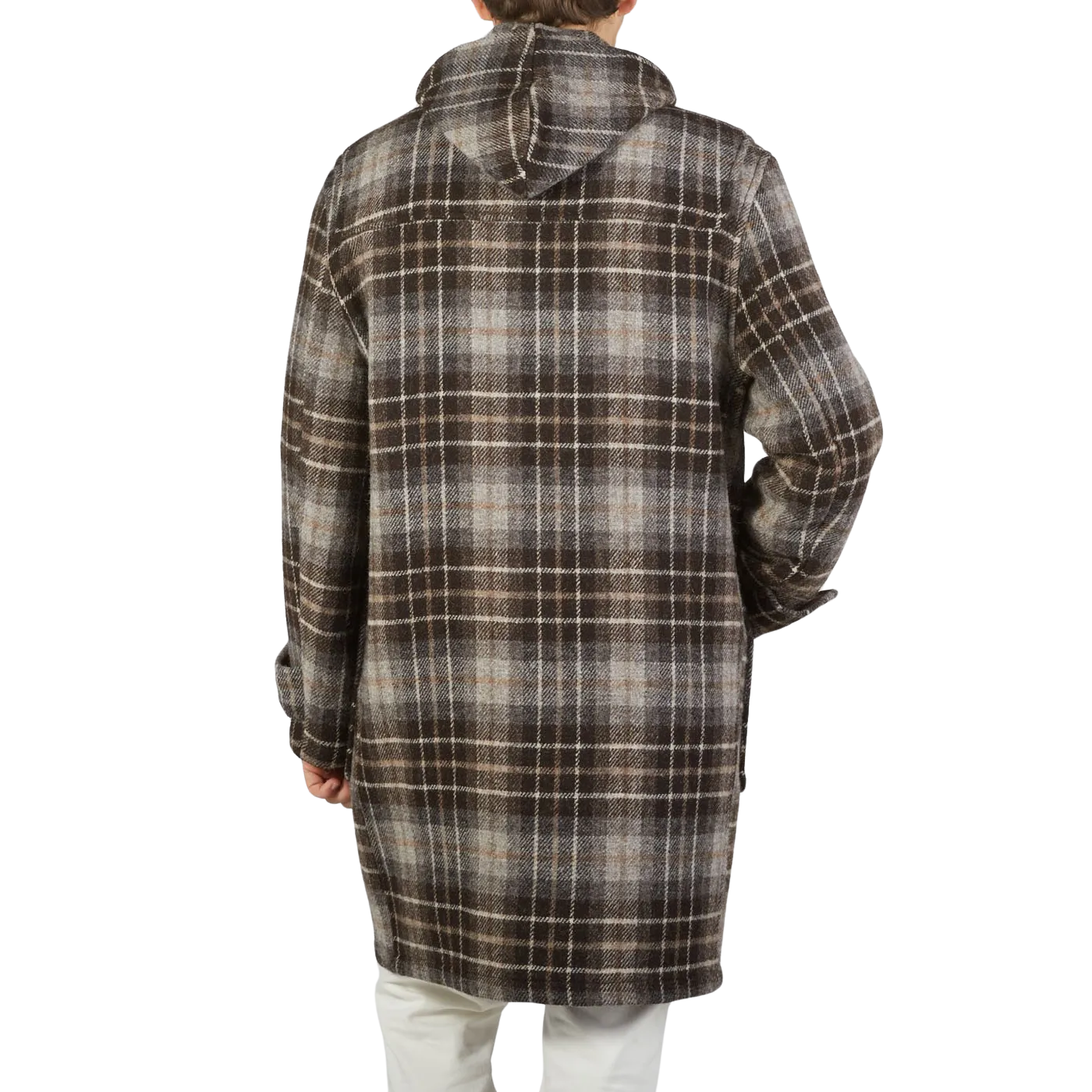 Brown Undyed Shepherds Check Wool Duffle Coat