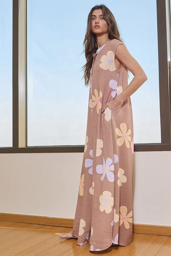 BucketList Floral Print Wide Leg Jumpsuit in Camel