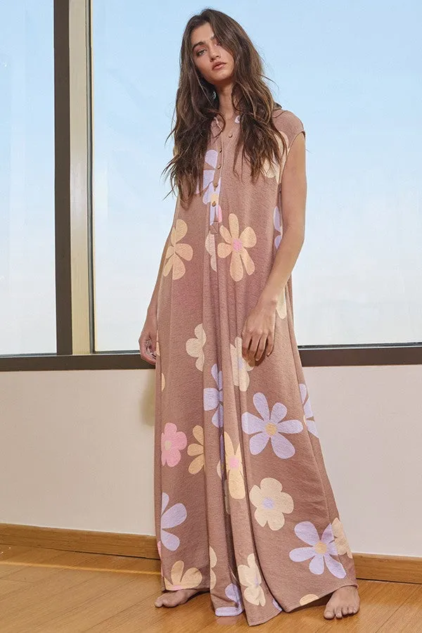 BucketList Floral Print Wide Leg Jumpsuit in Camel