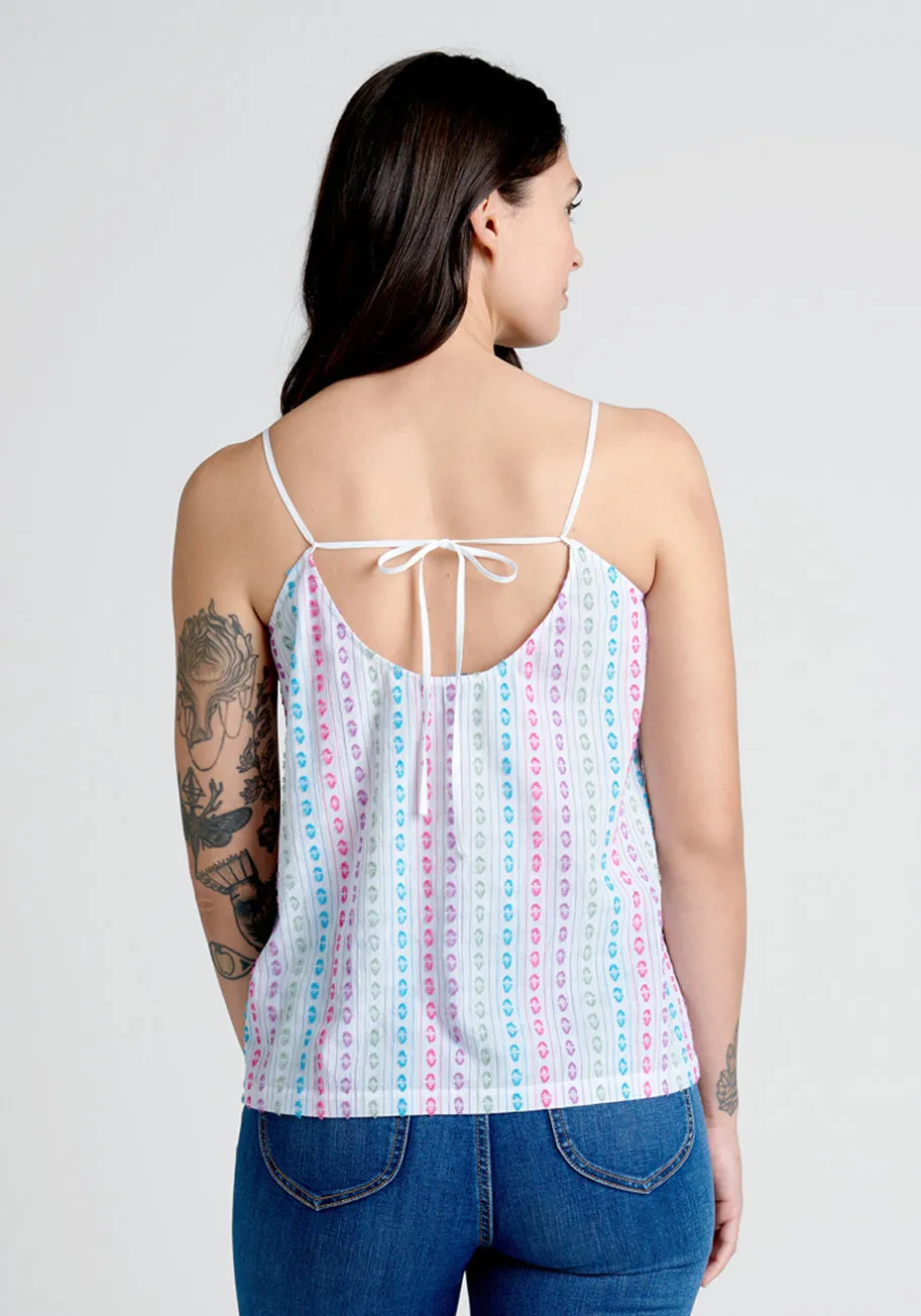 Can't Stop Giggling Embroidered Tie-Back Camisole