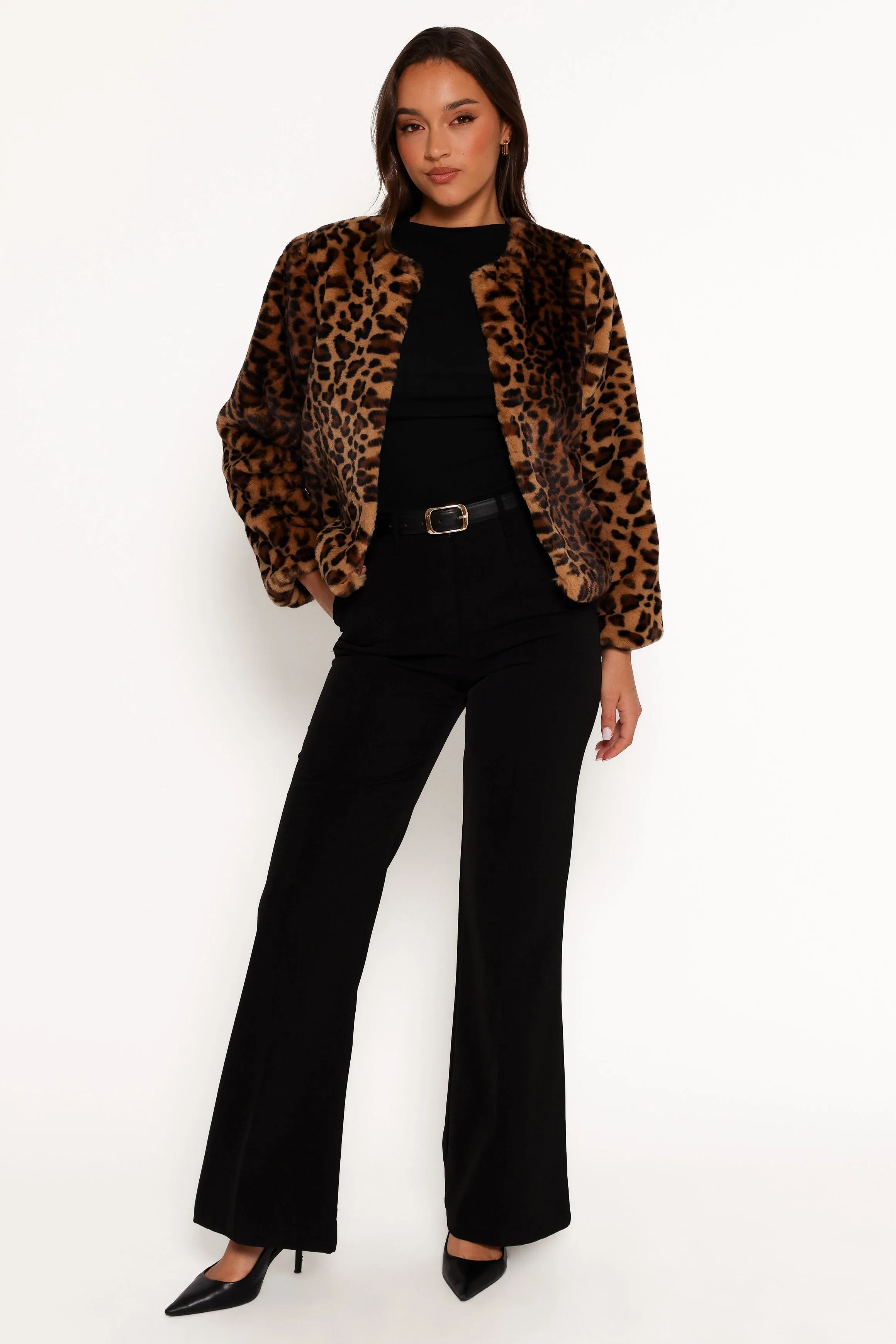 Cassia Faux Fur Leopard Crop Jacket - Leopard