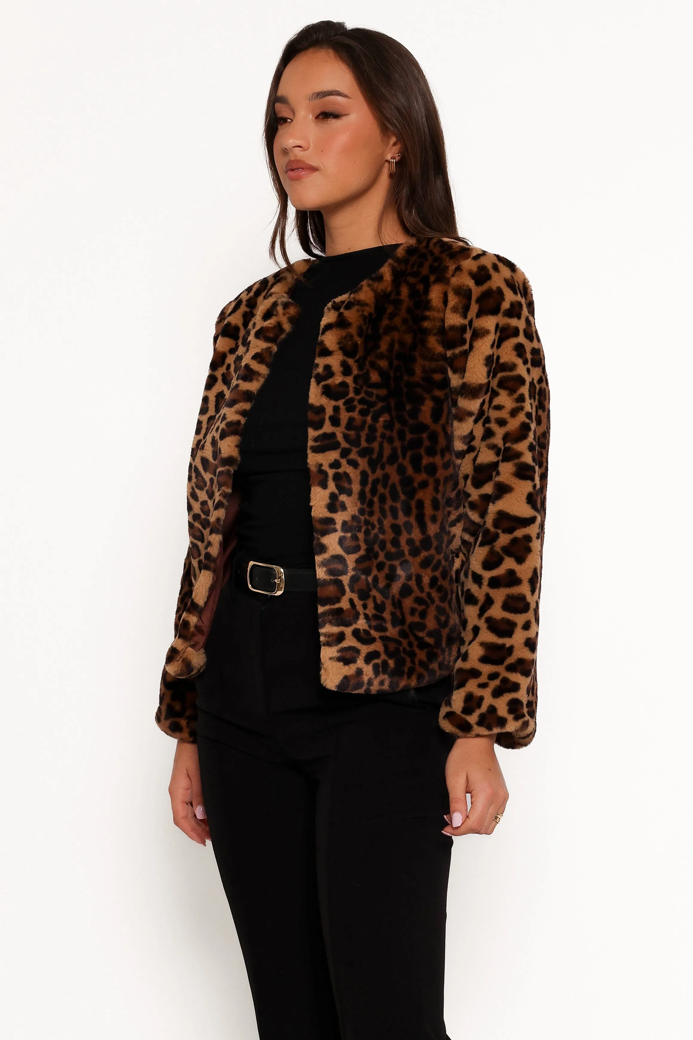 Cassia Faux Fur Leopard Crop Jacket - Leopard