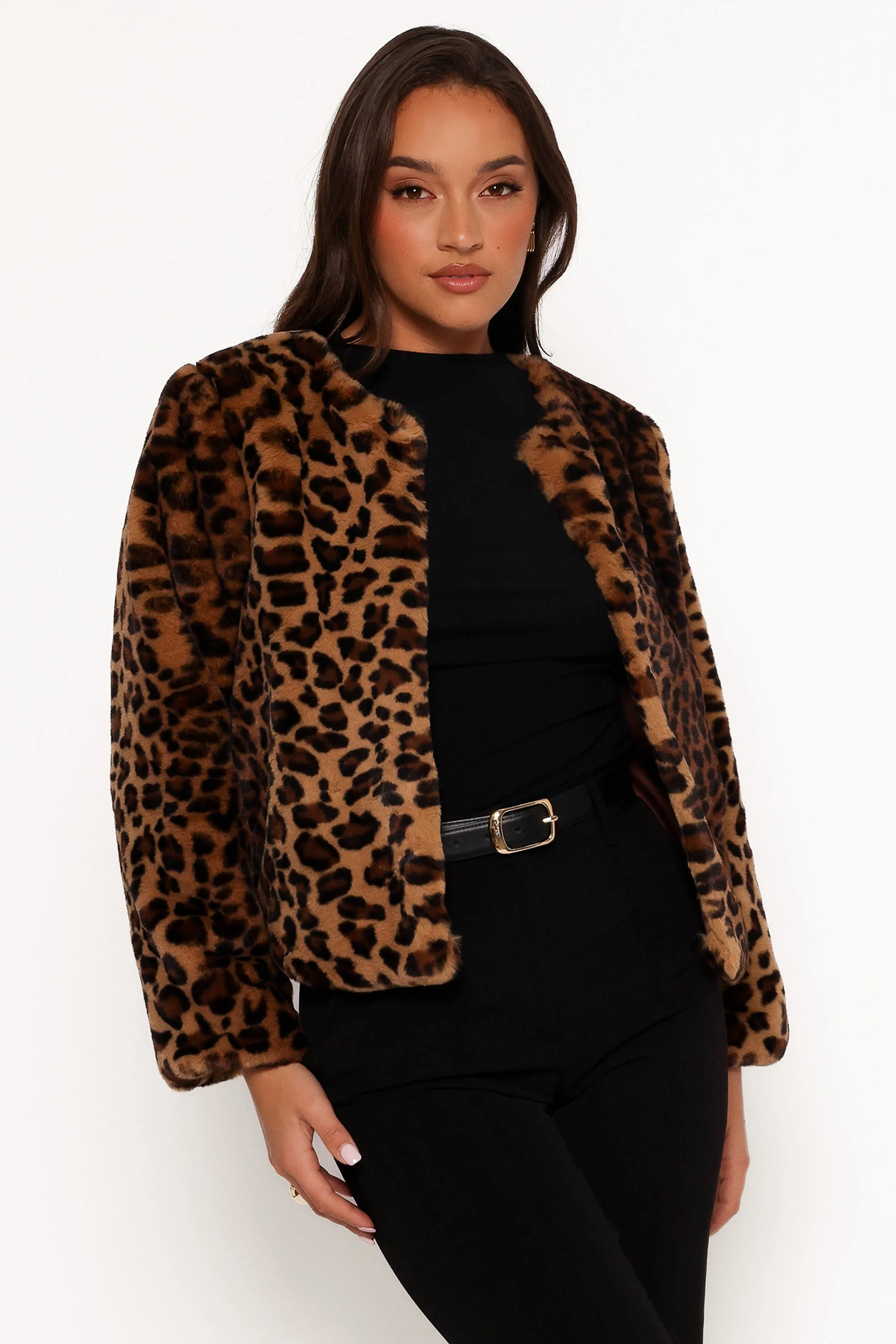 Cassia Faux Fur Leopard Crop Jacket - Leopard