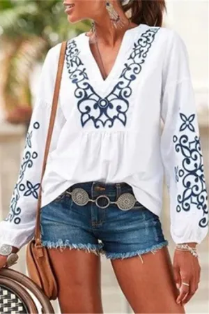 Casual Geometric Printing V Neck Tops