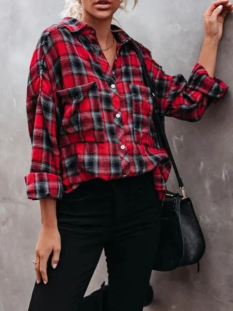 Casual Plaid Pocket Design Botton Up Shirt