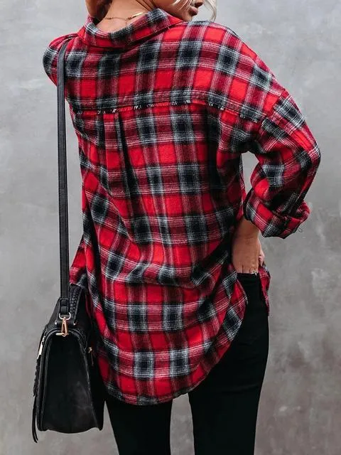 Casual Plaid Pocket Design Botton Up Shirt