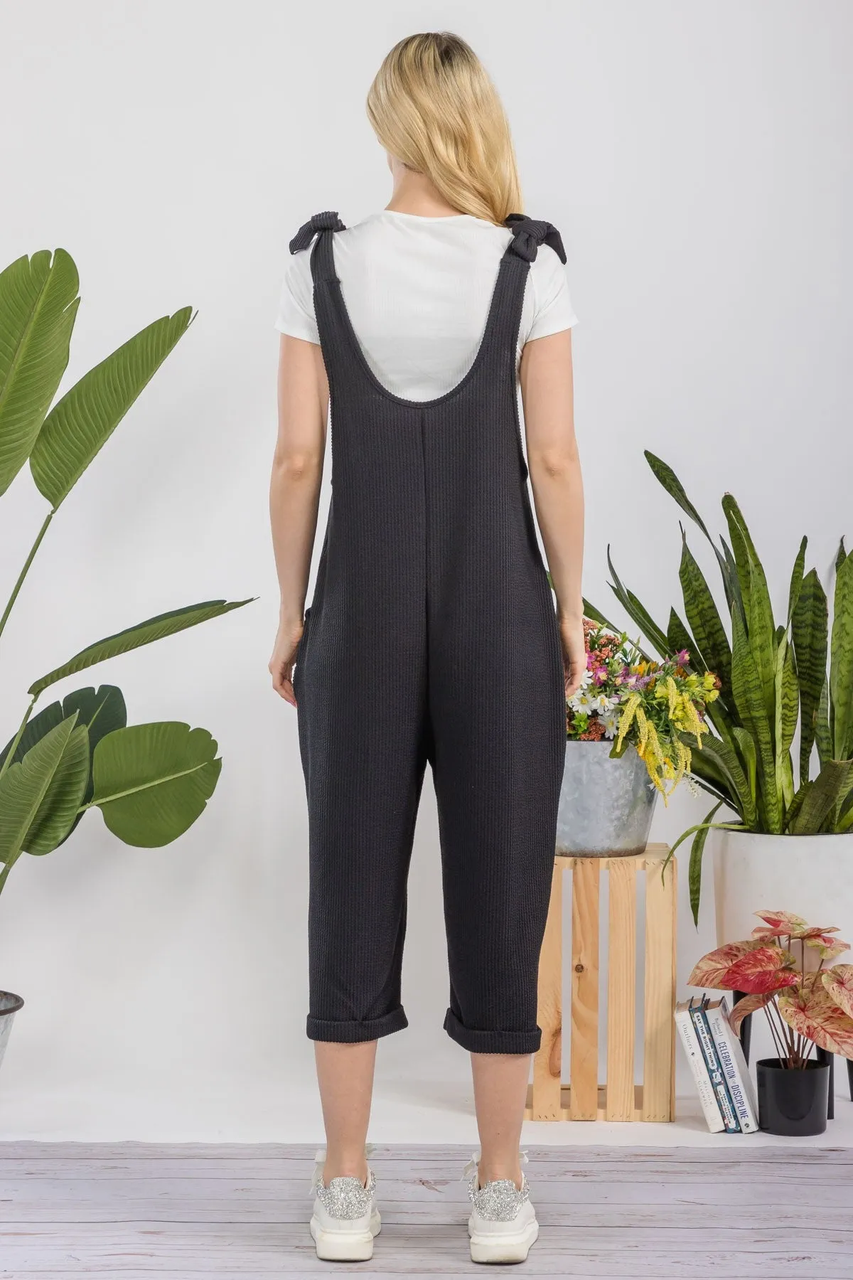 Celeste Ribbed Capri Length Jumpsuit in Black