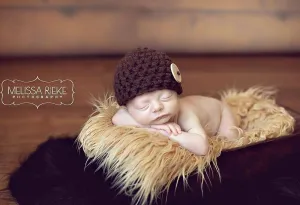 Chocolate Brown Newborn Button Hat