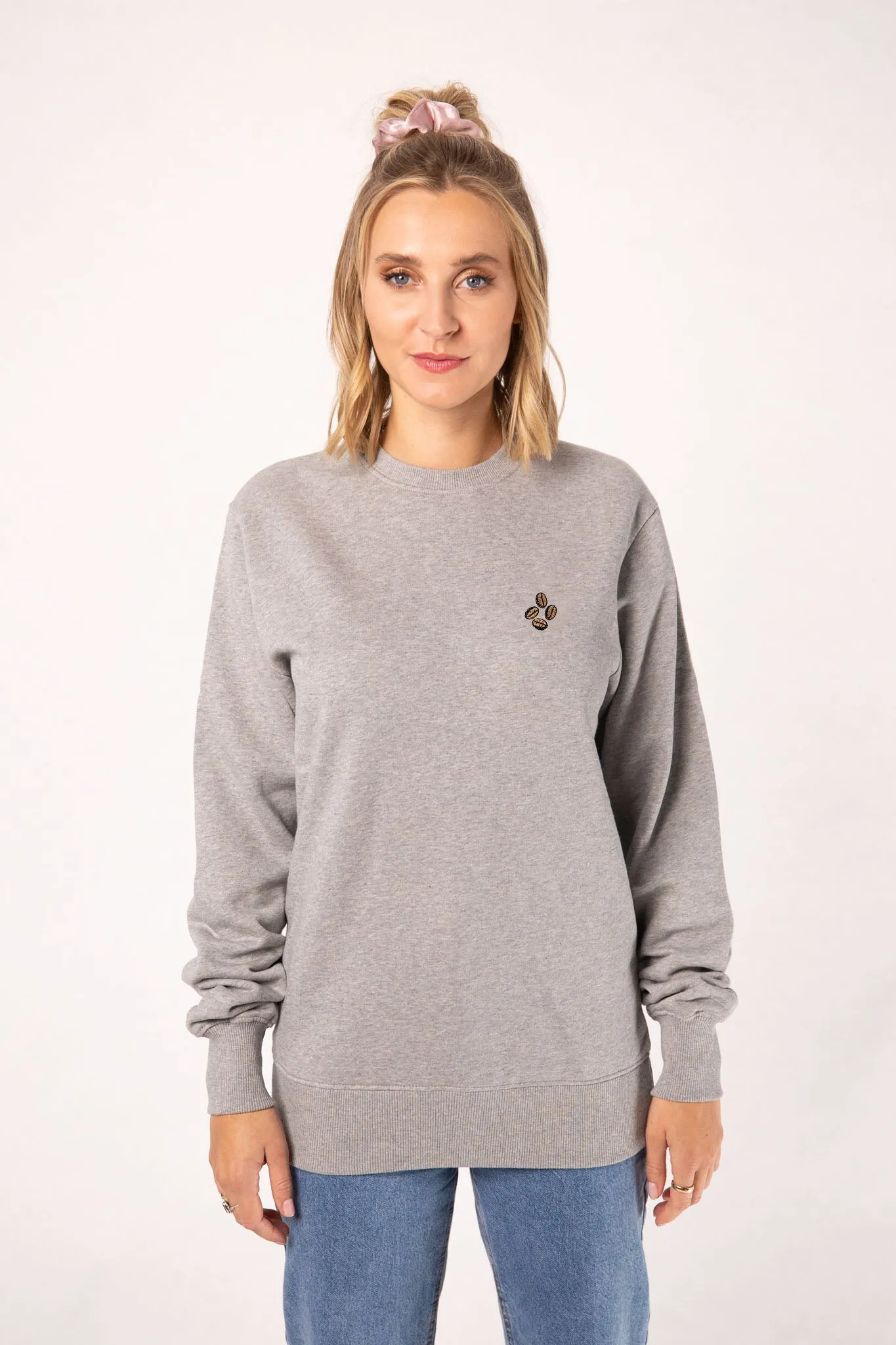 Coffee beans | Bestickter Bio-Baumwoll Frauen Pullover