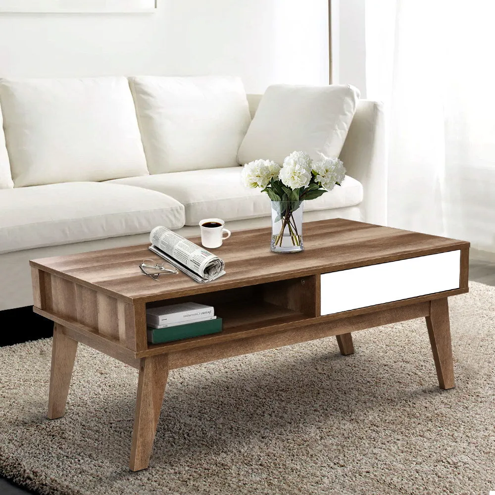 Coffee Table Scandi Inspired Drawers Storage Open Shelf Wooden White