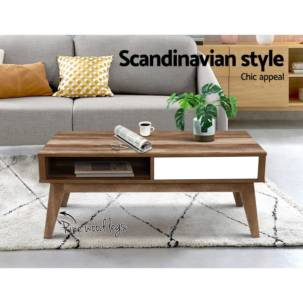 Coffee Table Scandi Inspired Drawers Storage Open Shelf Wooden White