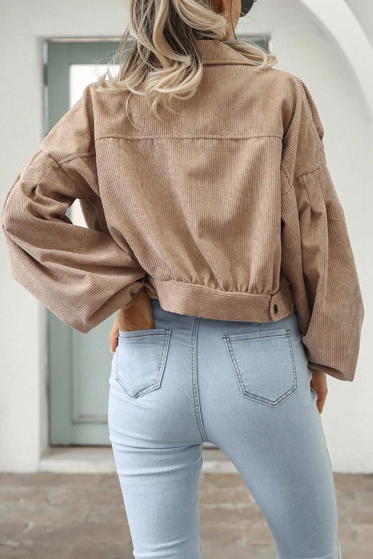 Corduroy Single-breasted Cropped Jacket