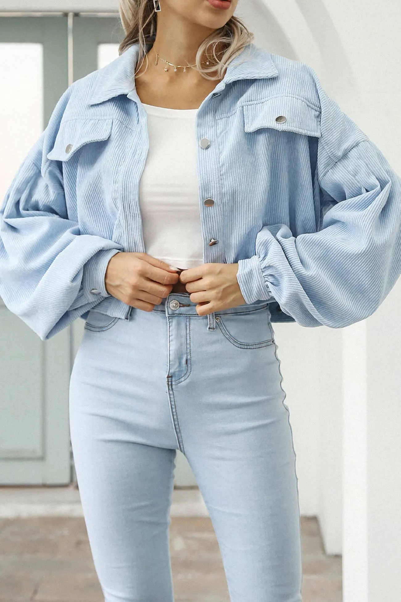 Corduroy Single-breasted Cropped Jacket