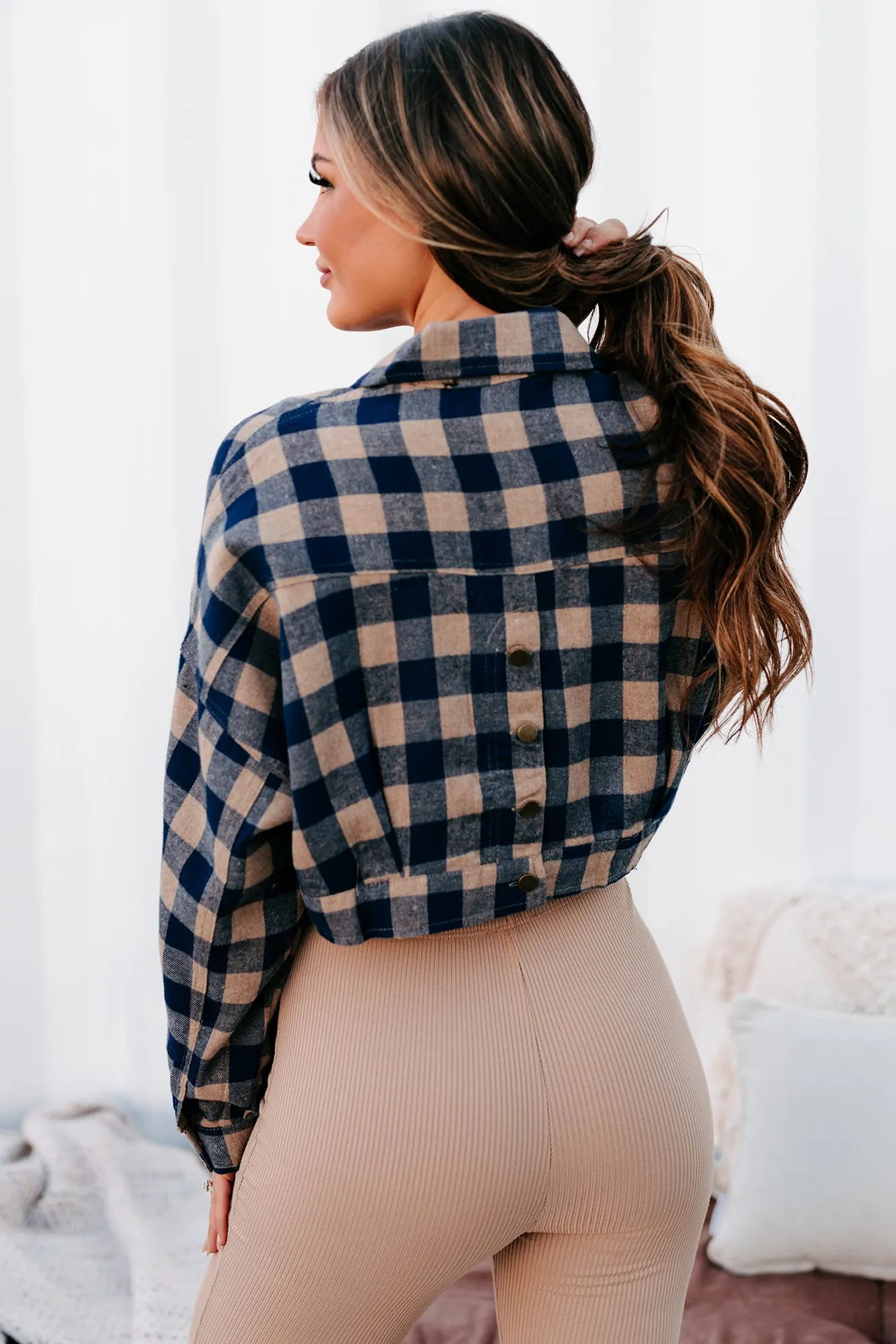 Corn Maze Cutie Cropped Plaid Top (Taupe)