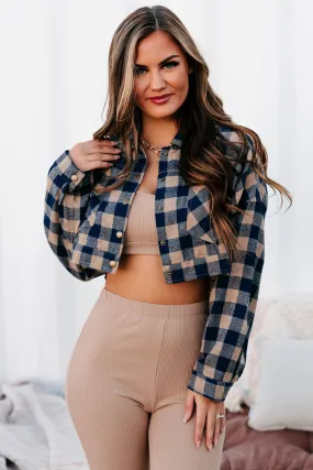 Corn Maze Cutie Cropped Plaid Top (Taupe)