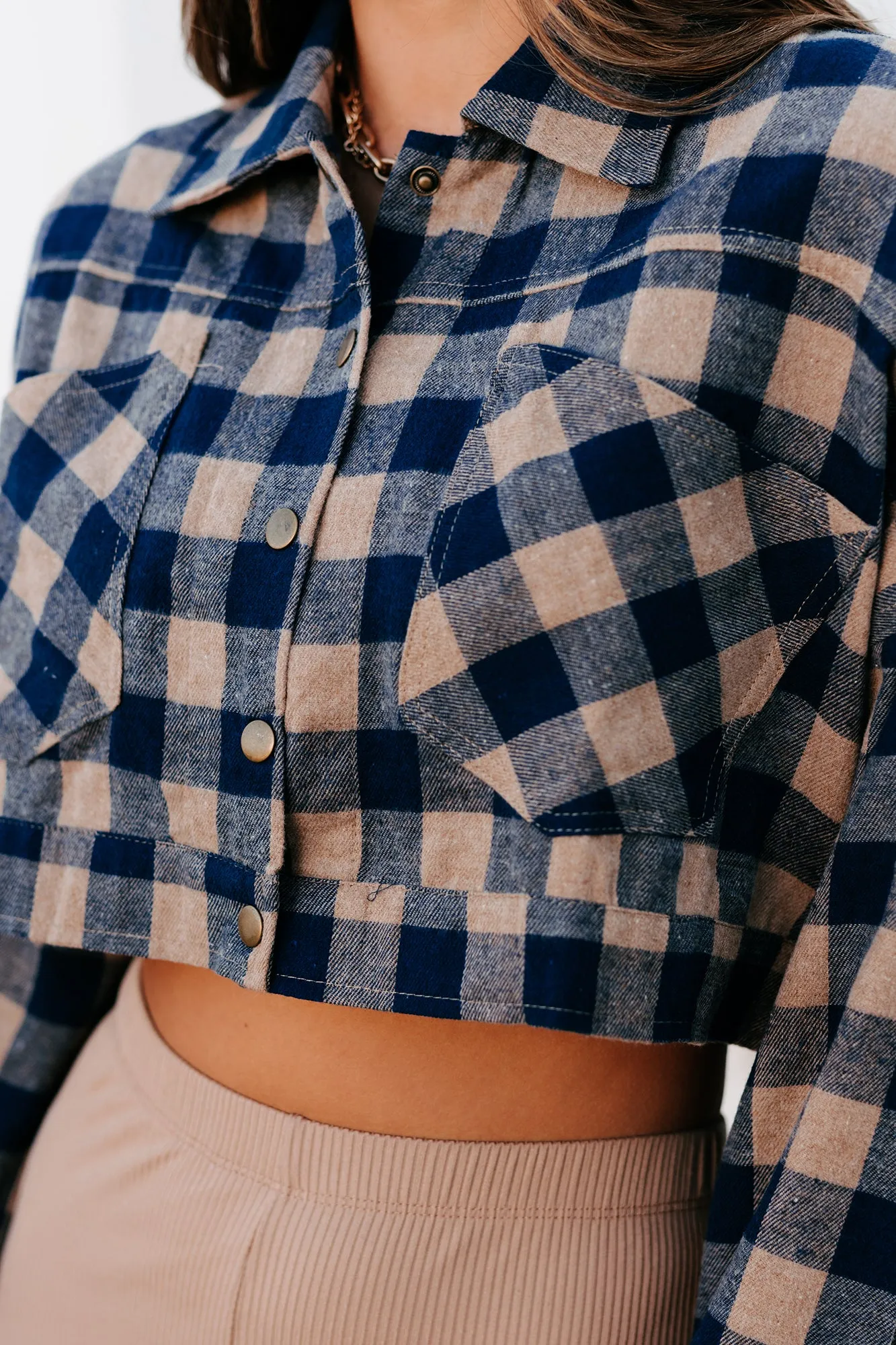 Corn Maze Cutie Cropped Plaid Top (Taupe)