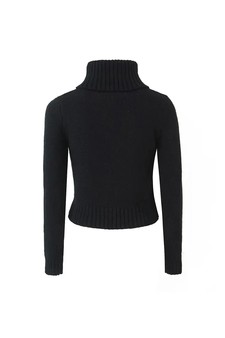 Cozy Turtle Neck Long Sleeve Cinched Waist Ribbed Knit Crop Sweater